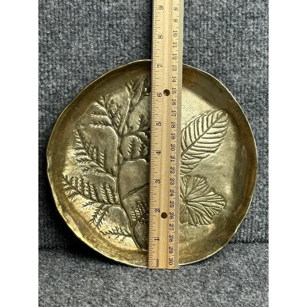 Vintage MCM brass botanical embossed trinket catchall dish Collini Italy footed